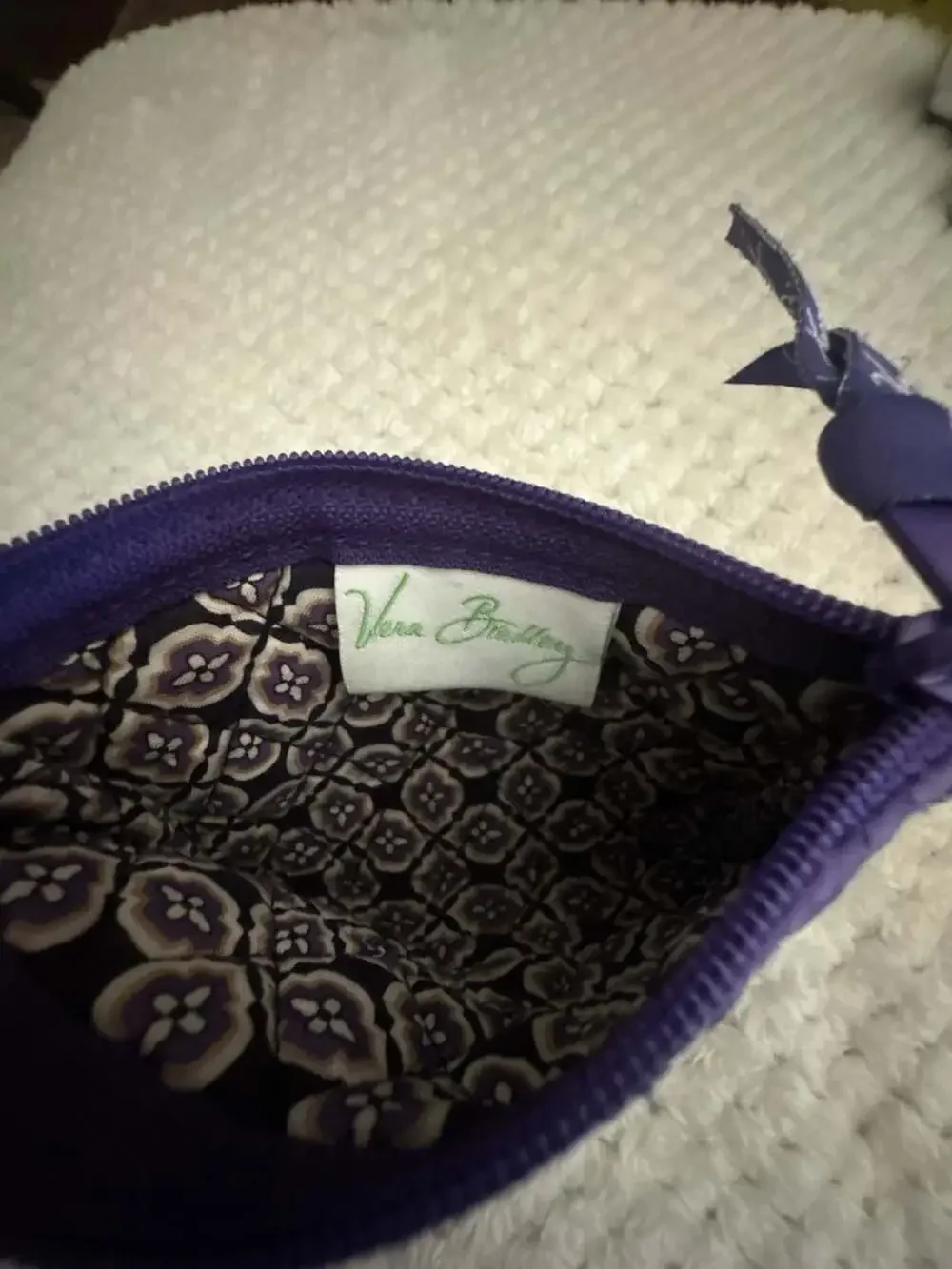 Vera Bradley Quilted Purple Paisley Zip ID Case Wallet